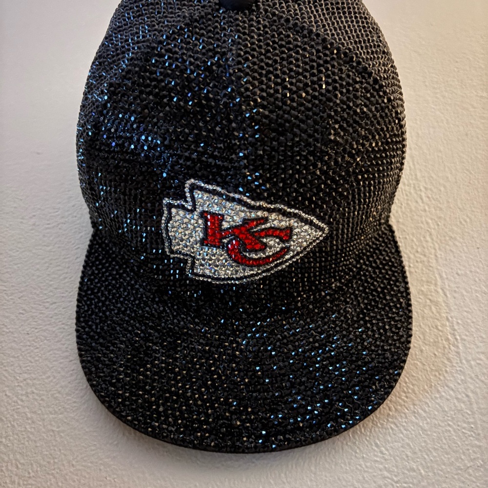 Black Rhinestone Kansas City Chiefs Cap with Red Logo